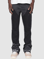 Pantalon évasé empilé pour hommes peint à la main en noir, couleur contrastée, jeans décontractés en denim
