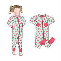 Combinaison à manches longues pour filles en fibre de bambou imprimée pastèque avec fermeture éclair, pyjama d'intérieur pour enfants pour usage quotidien