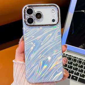 Coque de téléphone de luxe à texture ondulée brillante pour <span class=keywords><strong>iPhone</strong></span> 17 16 15 Pro Max, avec protection intégrale de l'appareil photo et antichoc, finition électroplaquée - Product Image 3