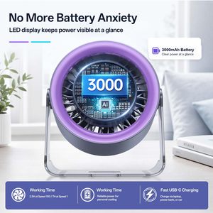 Ventilador USB de Escritorio en Oferta, Recargable de 5000mAh, con Control Táctil, Ultra Silencioso, Ajustable, para Oficina, Hogar, Exteriores, Plástico, para Auto - Product Image 3