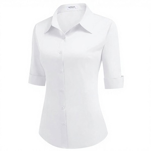 เสื้อเชิ้ตผ้าฝ้ายแขนสั้นติดกระดุมสำหรับผู้หญิงน่ารัก - Product Image 1