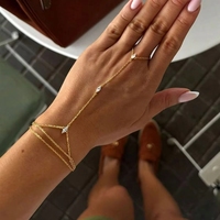 Delicado Brazalete de Cadena de Mano Vintage Chapado en Oro de Acero Inoxidable, Elegantes Anillos de Brazalete para Mujer, Regalo de Cumpleaños o Festividades