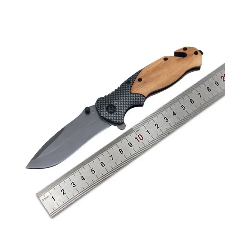 X50 Custom Logo OliveWood Handle Tiny Knife Outdoor Knives Folding Titanium Coated Survival Rescue Camping Wood Pocket Knife