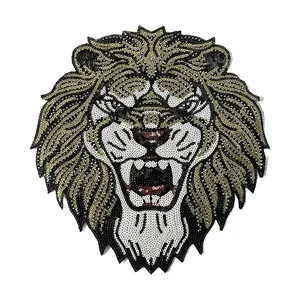 Sequin lions Embroidered Patches custom international lion club chenille embroidery mascot iron on patches For Clothes