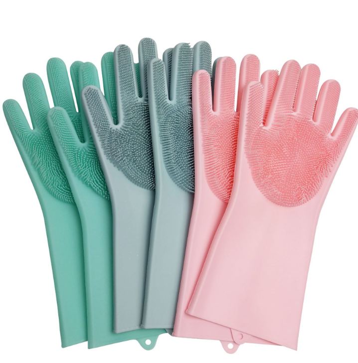 Custom Food Grade Heat Resistant Brush Magic Scrubber Silicone Dish Washing Gloves