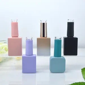 Free Sample 10ml 15ml Custom Unique Pink Black Blue Gold Square Empty Glass Uv Gel Round Nail Polish Glass Bottle With Brush Cap