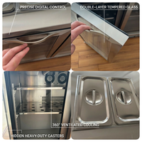 Table de préparation de salades commerciale intégrée en acier inoxydable avec réfrigérateur à boissons sous comptoir et vitrine GN intégrée