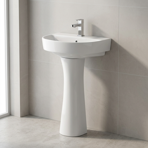 Lavabo de Cerámica Blanco Brillante de Calidad de Exportación, Lavabo de Pedestal Completo, Lavabo de Porcelana para Baño, Artículos Sanitarios - Product Image 3