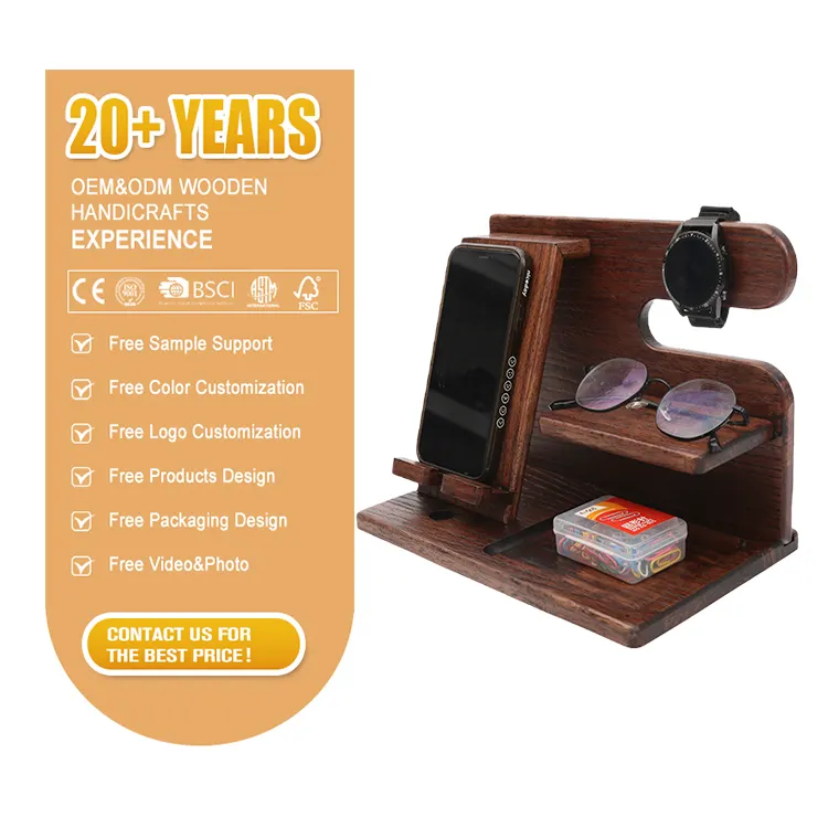 Custom Multifunction Cell Phone Stand Wallet Holder Watch Storage Valet Tray For Glasses Coins Pen Ring Keys
