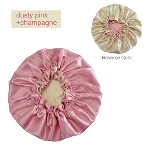 Bonnets de créateurs de cheveux en satin double couche personnalisés en gros pour femmes chapeaux de nuit en soie couvre-chef double couche - Product Image 5