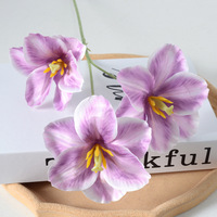 Tiges de tulipes artificielles de style français, 3 têtes, en soie, tulipes ouvertes, pétales évasés, bouquet de fleurs artificielles pour mariage, décoration de table à la maison