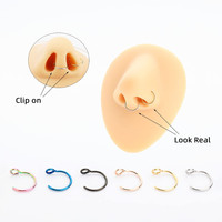Promo! Perhiasan Telinga Septum Imitasi Baja Anti Karat, Cincin Hidung Model Obtuse, Cincin Bibir Model Fish Hook Tanpa Tindik untuk Wanita dan Pria