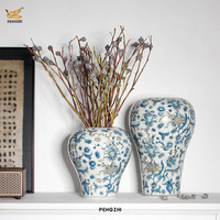 Vase à fleurs en céramique de style chinois rétro, pot hydroponique au design raffiné pour la décoration de salon et de maison