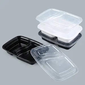 Una vez llevar contenedor 2 compartimento de plástico desechables barquette alimentaire jettable 2 compartimento de plástico de alimentos