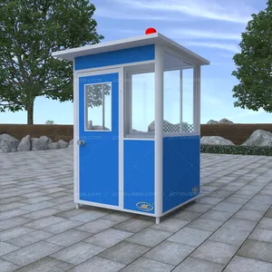 Cabina de seguridad moderna superventas, diseño gráfico, puerta de acero inoxidable azul, caseta de guardia a la venta, caja de centinela