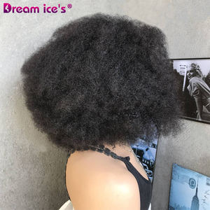 Pelucas de Encaje Frontal 4x4 sin Pegamento de Fábrica Xuchang, Cabello Rizado Afro Bomb, Cabello Humano Brasileño Remy Mixto Negro <span class=keywords><strong>para</strong></span> Mujer, <span class=keywords><strong>Mejor</strong></span> Precio - Product Image 4