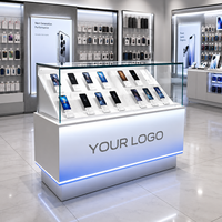 Vitrine en verre sur mesure, comptoir d'exposition pour téléphones avec base éclairée pour l'aménagement de magasins de téléphonie mobile