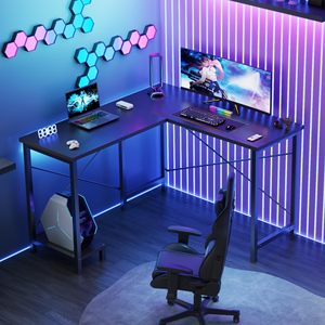 Bureau d'ordinateur en forme de L SENYU, surface en métal noir, bureau d'angle multifonctionnel avec plateau pour clavier et gestion des câbles - Product Image 3