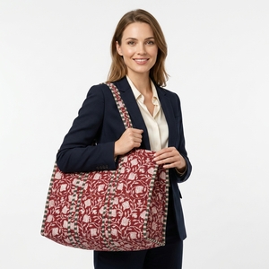 Bolsa de Mano de Algodón Ecológica Ligera con Estampado Floral Hecho a Mano en Varios Colores, Bolso de Hombro Reversible Acolchado Reutilizable - Product Image 1