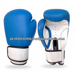 Gants de boxe professionnels UNIQAH FIGHT en cuir de vachette sur mesure, bleu et blanc, tailles 6oz 8oz 12oz 14oz 16oz, arts martiaux - Product Image 1