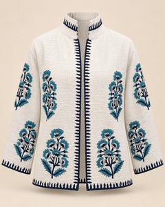 Chaqueta Tradicional con Estampado Floral Hecho a Mano, Estilo Bohemio Étnico, Chaqueta Abierta para Usar en Capas, Ideal para Ocasiones Casuales, Festivas y Diarias - Product Image 1
