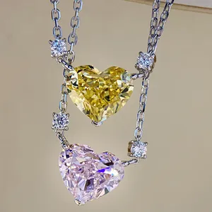 CAOSHI Simple Charm Heart Cut Crystal Citrine Imitate Lab Diamond Engagement Clavicle Lover Heart Pendant Necklace