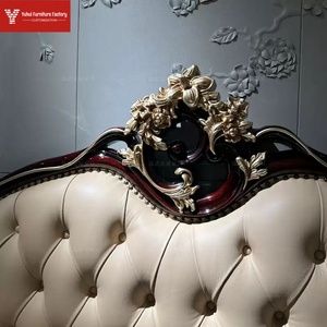 Lit de style européen, lit double de princesse luxueux en bois massif sculpté, lit français rouge Raffaele pour chambre principale de villa - Product Image 2