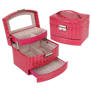Factory customized crocodile leather pattern automatic three-layer jewelry box leather jewelry storage box