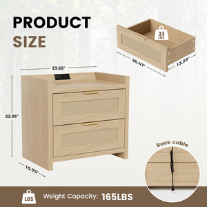 Modern Drawer Nightstand with Charging Port Rattan Mesh Drawers <b>Storage</b> Modern <b>Side</b> End <b>Table</b> Bedside Cabinet for Bedroom Decor - Product Image 6