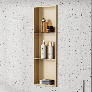 מפעל ODM ו-OEM נישה למקלחת מפלדת אל-חלד 304 בגודל 30x90x10 ס\\\"מ בציפוי פליז מוברש PVD עם 3 מדפים, ללא צורך באריחים, אחסון נישה לאמבטיה - Product Image 1