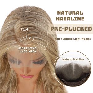 Perruque Lace Front Blonde 13x4 Pré-épilée pour Femme, Blond Cendré avec Mèches, Aspect Naturel, Ondulations Souples, pour Cosplay, Usage Quotidien et Fêtes - Product Image 3