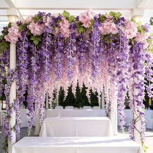 ดอกวิสทีเรียประดิษฐ์สีชมพูอ่อนม่วง ชุดช่อดอกไม้แขวนเพดาน ต้นไม้ประดับตกแต่งงานแต่งงาน วัสดุโพลีเอสเตอร์ - Product Image 1