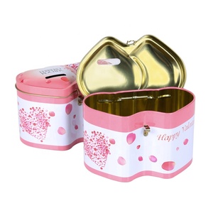 Double Heart Shaped Metal <strong>Tin</strong> Box Pink <strong>Rose</strong> Petal Printed Candy <strong>Chocolate</strong> Storage <strong>Tin</strong> with Lock Gift Packaging Coin Bank <strong>Tin</strong> Can - Product Image 4