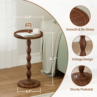 Table d'appoint ronde en bois massif rétro, table d'appoint de 21,7 pouces de hauteur avec piétement robuste, table de chevet imperméable pour chambre à coucher