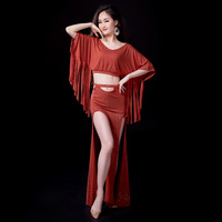Offre Spéciale de haute qualité femmes filles pratique Costume couverture lâche la chair manches droites ensemble de danse du ventre