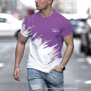 Men's Black <b>White</b> Abstract Print Short Sleeve T-Shirt Regular Fit O-Neck Casual Knitted 100% Cotton Quick Dry Breathable Top - Product Image 3