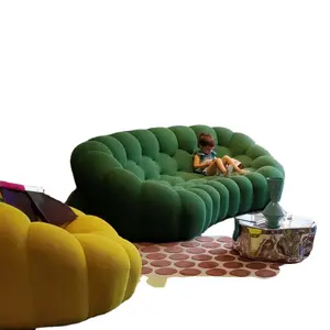 أريكة فاخرة حديثة إيطالية لغرفة المعيشة أثاث أريكة ذات لهجة أوروبية منحنية بدون أرجل مجموعة أرائك بفقاعات بثلاثة مقاعد من روشي بوبوي