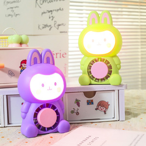 Cartoon <b>Rabbit</b> Desk Fan With Led <b>Light</b> Usb Rechargeable Portable Mini Fan For Kids - Product Image 2
