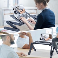 Support portable et extensible pour ordinateur portable en alliage d'aluminium, réglable, avec refroidissement, pliable, avec deux ventilateurs et plateau pour souris, pour la maison et le lit