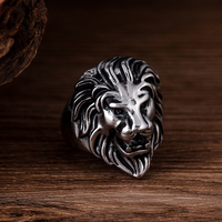 Vente chaude Argent Animal Anneau En Acier Inoxydable Punk Lion Tête Anneau Cool Boy Band Homme Anneau Bijoux Cadeau pour Anniversaire