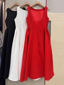 Abito <span class=keywords><strong>da</strong></span> canotta rosso natalizio <span class=keywords><strong>da</strong></span> donna senza maniche O collo a vita alta con vita alta elegante <span class=keywords><strong>abbigliamento</strong></span> femminile nuovo stile - Product Image 6