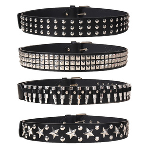 Wholesale Black Studded <strong>Belts</strong> Spicy Girl Punk Unisex Male Female Five-pointed Bullet Studded Buckle Jeans <strong>Belt</strong> - Product Image 1