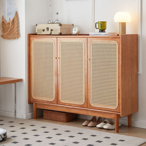 <span class=keywords><strong>Zapatero</strong></span> moderno de madera maciza con puerta de ratán <span class=keywords><strong>Color</strong></span> cereza muebles de sala de estar para apartamento pequeño almacenamiento en el hogar - Product Image 1