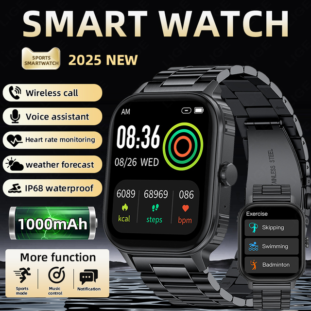 LIGE BWJU105 Long Battery Life Smart Watch for Men Women Fitness Tracker Answer Dial Call Heart Rate Smartwatch Android IOS