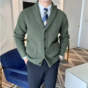 <span class=keywords><strong>Cardigan</strong></span> da Uomo di Alta Qualità in Stile Retrò <span class=keywords><strong>Slim</strong></span> con Colletto Rovesciato e Decorazione a Bottoni per la Moda Autunnale, Maglione Personalizzato - Product Image 5