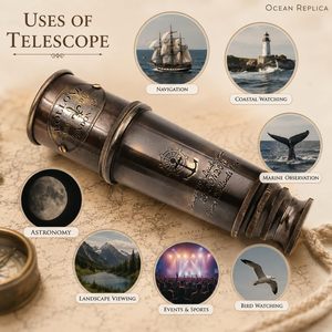 Telescopio Civil de Latón Vintage ALFA NAUTICAL, Lente de 18 mm, Distancia Focal de 500 mm, Aumento de 4-9.9x, Telescopio de Mano Tipo Pirata para Buceo - Product Image 2