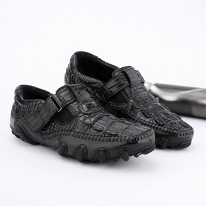 Mocasines Negros con Estampado de Piel de Cocodrilo 100%, Punta Redonda, Cierre de Velcro, Entresuela Acolchada de EVA, Suela de Goma, para Todas las Temporadas - Product Image 4