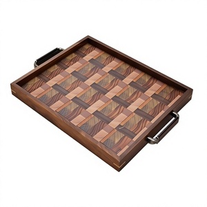 Eco Friendly Elegant Handmade Wooden Serving <b>Tray</b> <b>Handle</b> Floral Design Dishwasher Microwave Safe Multi-Function for Snacks Pizza - Product Image 2