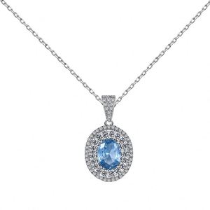 Collier pendentif Dylam Bling haut de gamme pour femmes, argent sterling 925 plaqué rhodium, saphir bleu, zircone cubique 5A - Product Image 1
