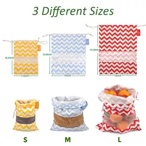 Simply Eco 4 Pack Cotton Muslin Reusable Produce Bags Breathable Canvas Sack With Drawstring Mesh See-Through Window Storage